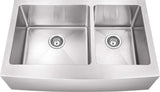 Hardware Resources HA225 35-7/8" L x 20-3/4" W x 10" D Apron-front/Farmhouse Front 16 Gauge Stainless Steel 60/40 Double Bowl Sink