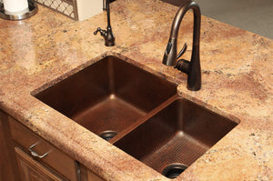 Premier Copper Products K60DB33229 33-Inch Hammered Copper Kitchen 60/40 Double Basin Sink, Oil Rubbed Bronze