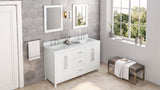 Jeffrey Alexander VKITCAD60WHBOR 60" White Cade Vanity, double bowl, Boulder Cultured Marble Vanity Top, undermount rectangle bowl
