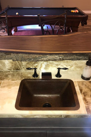 Premier Copper Products BRECDB2 17-Inch Rectangle Copper Bar Sink with 2-Inch Drain Size, Oil Rubbed Bronze