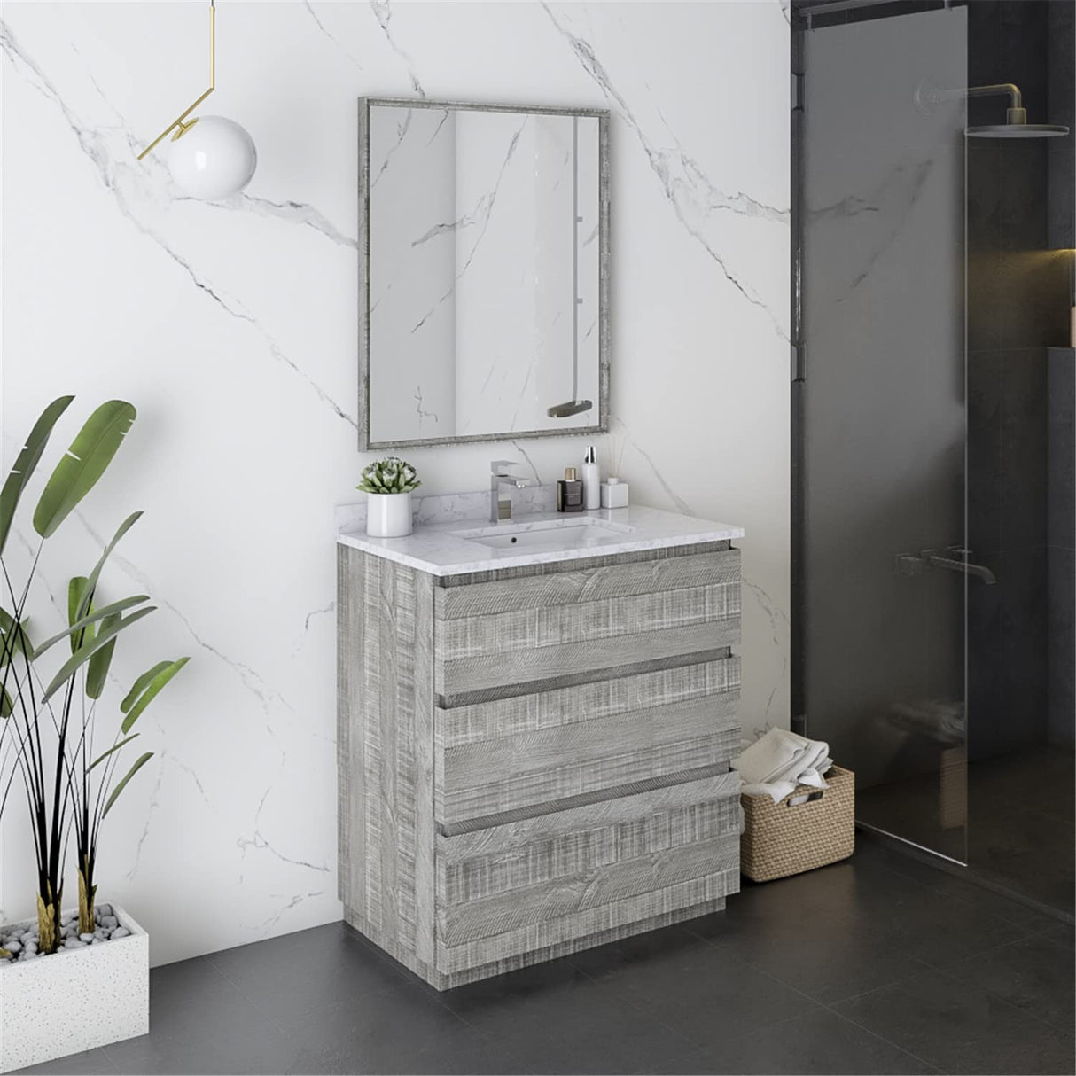 Fresca FVN3130ASH-FC Fresca Formosa 30" Floor Standing Modern Bathroom Vanity w/ Mirror in Ash