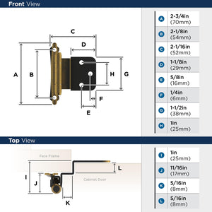 Amerock Cabinet Hinge 3/8 inch (10 mm) Inset Hinge Antique Brass 2 Pack Self-Closing Hinge Face Mount Hinge Cabinet Door Hinge