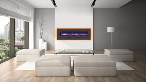 Amantii WM-FML-60-6623-STL Wall Mount / Flush Mount - 60" Electric Fireplace with a Steel Surround and Glass Media