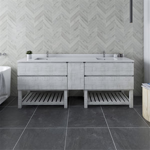 Fresca FCB31-361236RWH-FS-CWH-U Fresca Formosa 84" Floor Standing Open Bottom Double Sink Modern Bathroom Cabinet w/ Top & Sinks in Rustic White