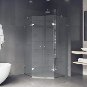 VIGO VG6063CHCL42 40.0" -40.0" W -73.38" H Frameless Hinged Neo-angle Shower Enclosure with Clear 0.38" Tempered Glass and Stainless Steel Hardware in Chrome Finish with Reversible Handle