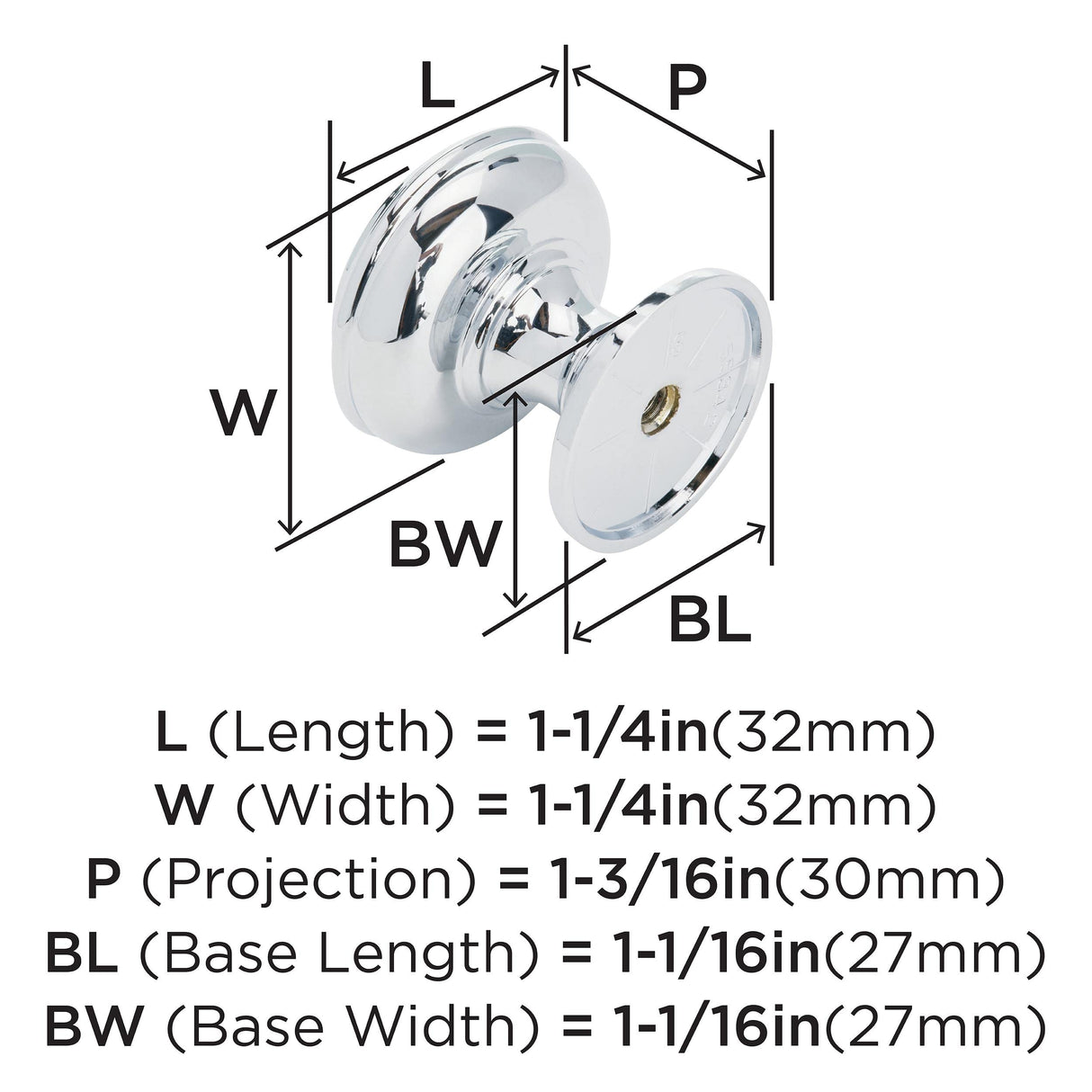 Amerock Cabinet Knob Polished Chrome 1-1/4 inch (32 mm) Diameter Revitalize 1 Pack Drawer Knob Cabinet Hardware