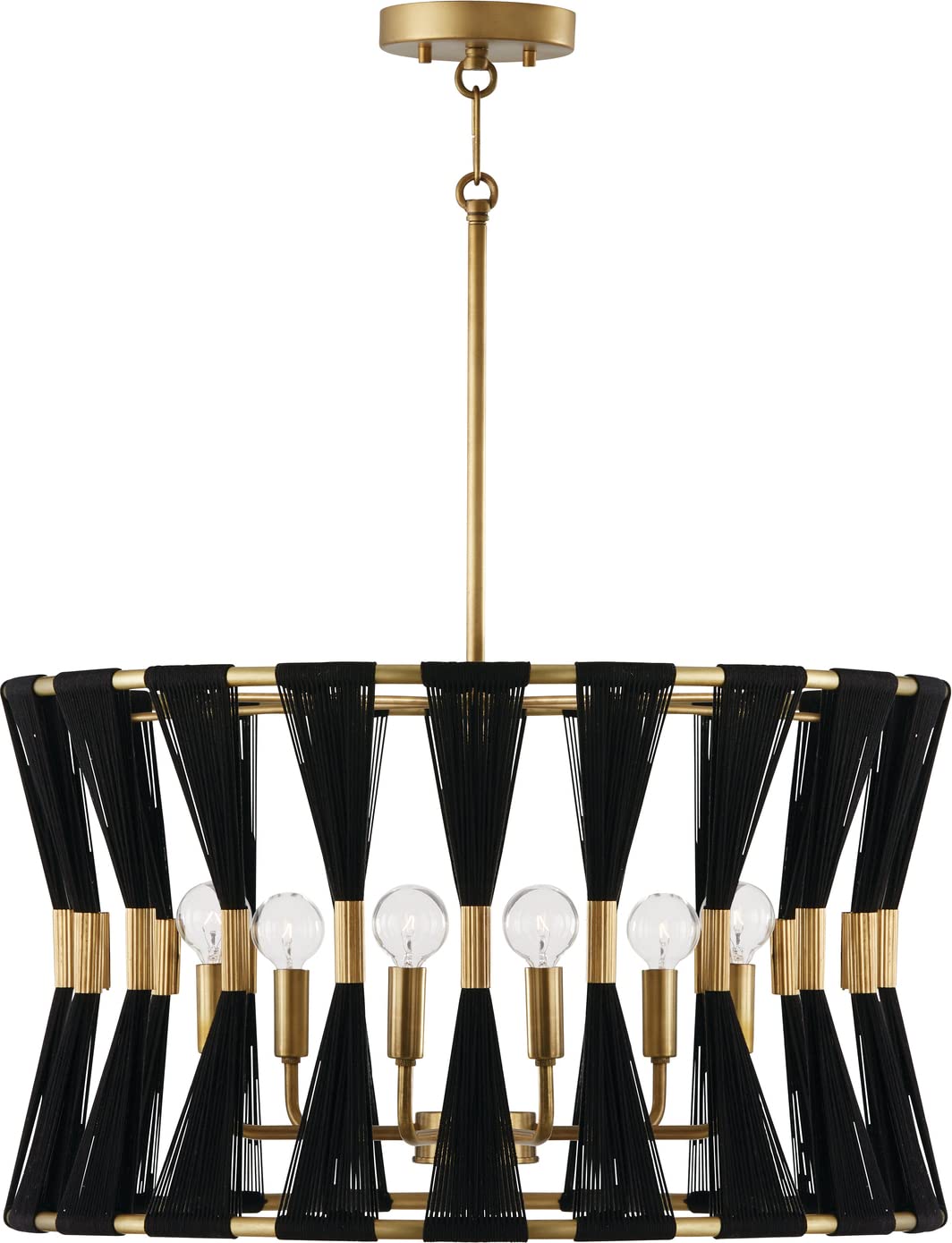 Capital Lighting 341161KP Bianca 6 Light Pendant Black Rope and Patinaed Brass