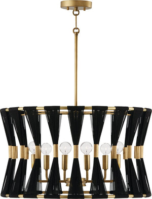 Capital Lighting 341161KP Bianca 6 Light Pendant Black Rope and Patinaed Brass