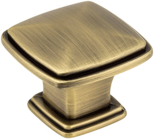 Jeffrey Alexander 1091AB 1-3/16" Overall Length Brushed Antique Brass Square Milan 1 Cabinet Knob