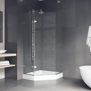 VIGO VG6061CHCL38W 38.13" -38.13" W -78.75" H Frameless Hinged Neo-angle Shower Enclosure with Clear 0.38" Tempered Glass and Stainless Steel Hardware in Chrome Finish with Reversible Handle and Base