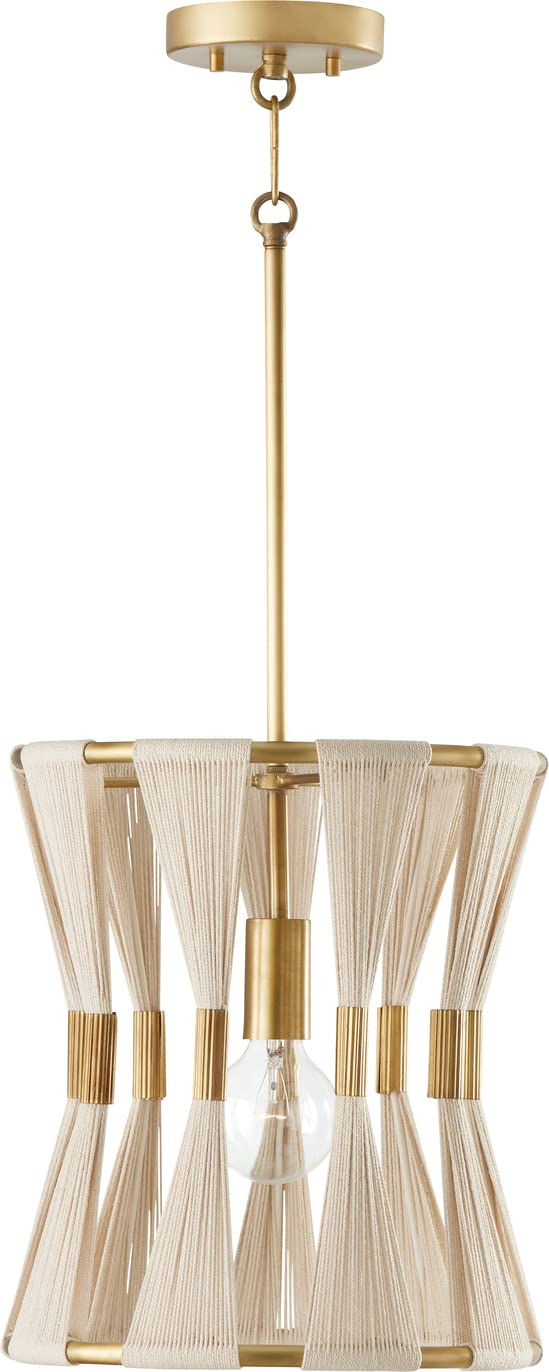 Capital Lighting 341111NP Bianca 1 Light Pendant Bleached Natural Rope and Patinaed Brass