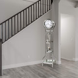 Howard Miller Hourglass II Floor Clock 615-100 - Polished Chrome Finish Metal Frame, Hourglass Accent, White Dial, Vertical Home Décor, Quartz Movement
