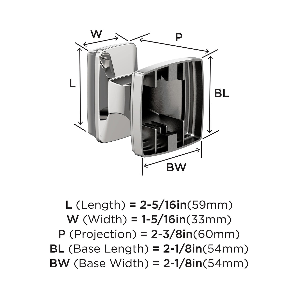 Amerock BH3603026 Chrome Single Robe Hook 2-1/8 in. (54 mm) Length Towel Holder Revitalize Towel Hook for Bathroom Bathroom Hardware Bath Accessories