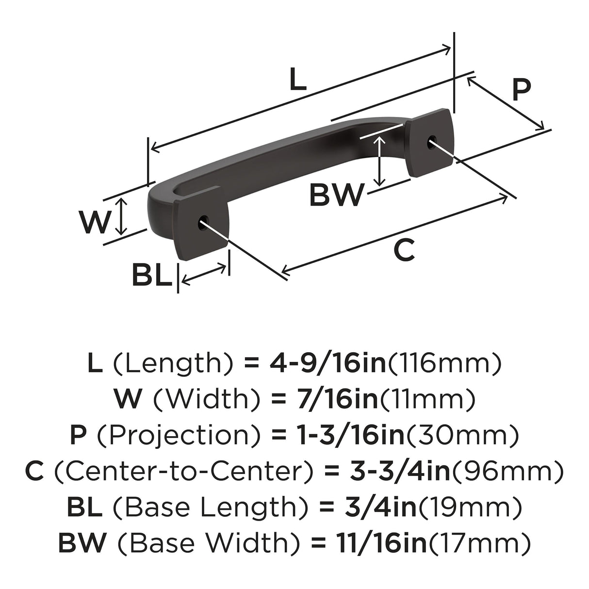 Amerock BP36894ORB Oil-Rubbed Bronze Cabinet Pull 3-3/4 inch (96mm) Center-to-Center Cabinet Hardware Surpass Furniture Hardware Drawer Pull
