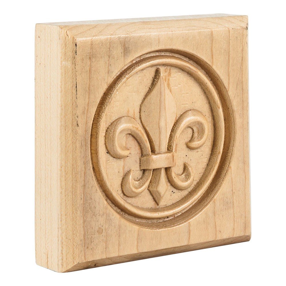 Hardware Resources FDLROS2HMP 3-1/2" W x 7/8" D x 3-1/2" H Maple Fleur-de-lis Rosette