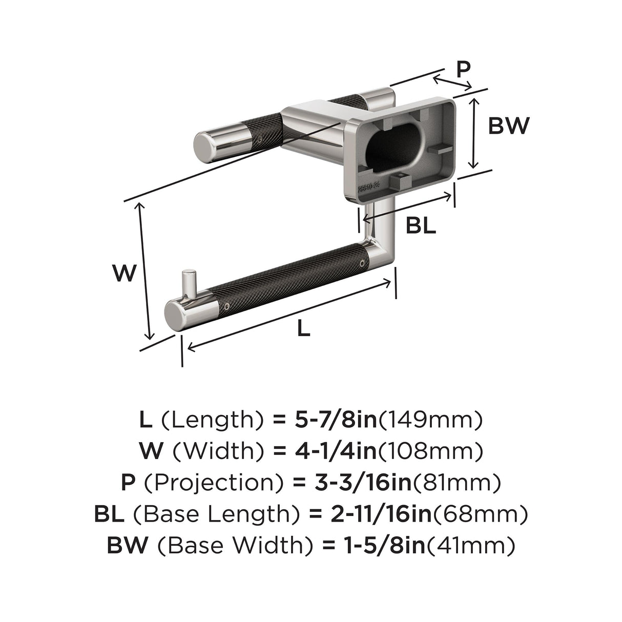 Amerock BH26617PNGM Polished Nickel/Gunmetal Single Post Toilet Paper Holder 5-7/8 in. (149 mm) Length Toilet Tissue Holder Esquire Bath Tissue Holder Bathroom Hardware Bath Accessories