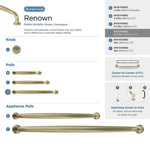 Amerock Cabinet Pull Golden Champagne 6-5/16 in (160 mm) Center-to-Center Drawer Pull Renown Kitchen and Bath Hardware Furniture Hardware