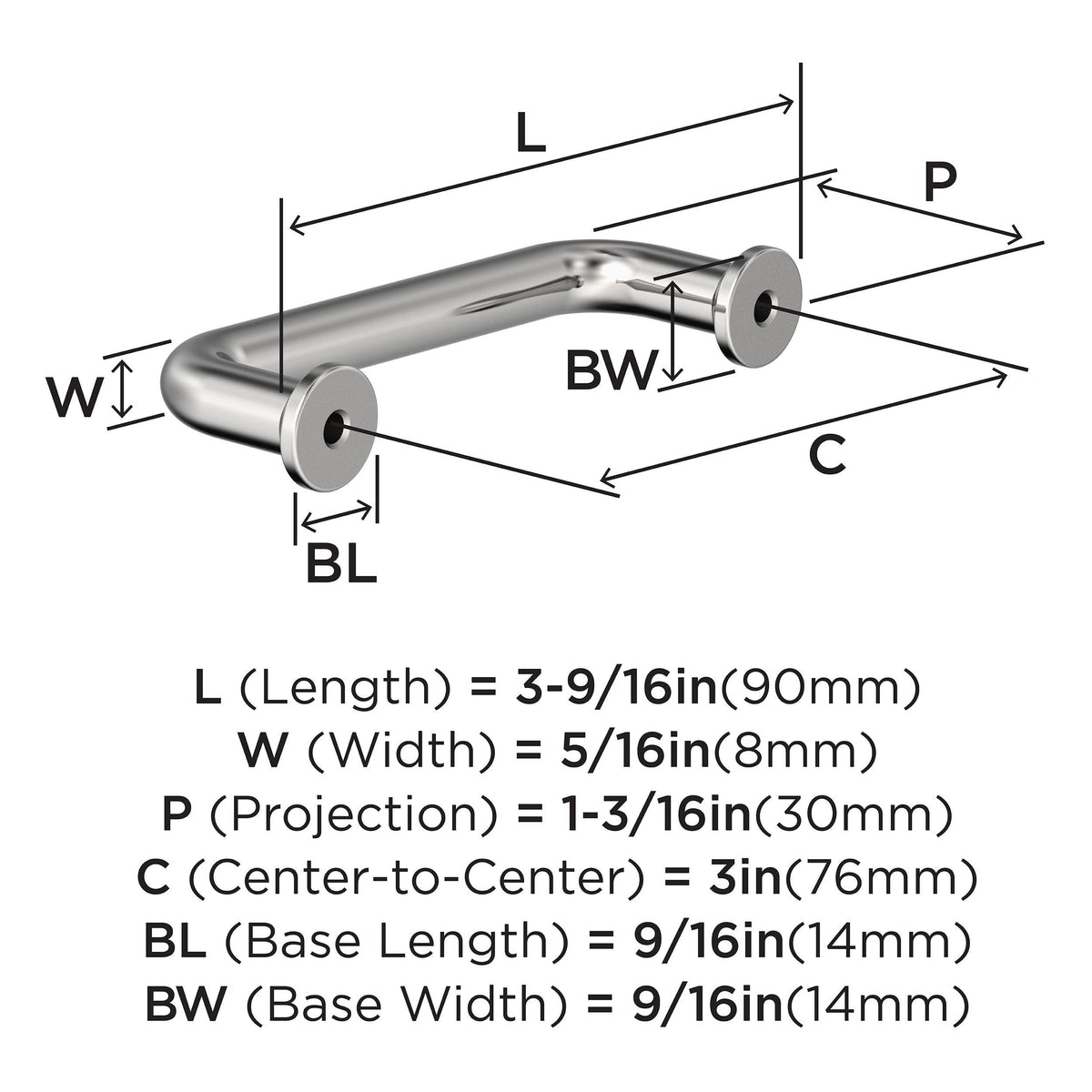 Amerock BP3738026 Polished Chrome Cabinet Pull 3 in (76 mm) Center-to-Center Cabinet Handle Factor Drawer Pull Kitchen Cabinet Handle Furniture Hardware