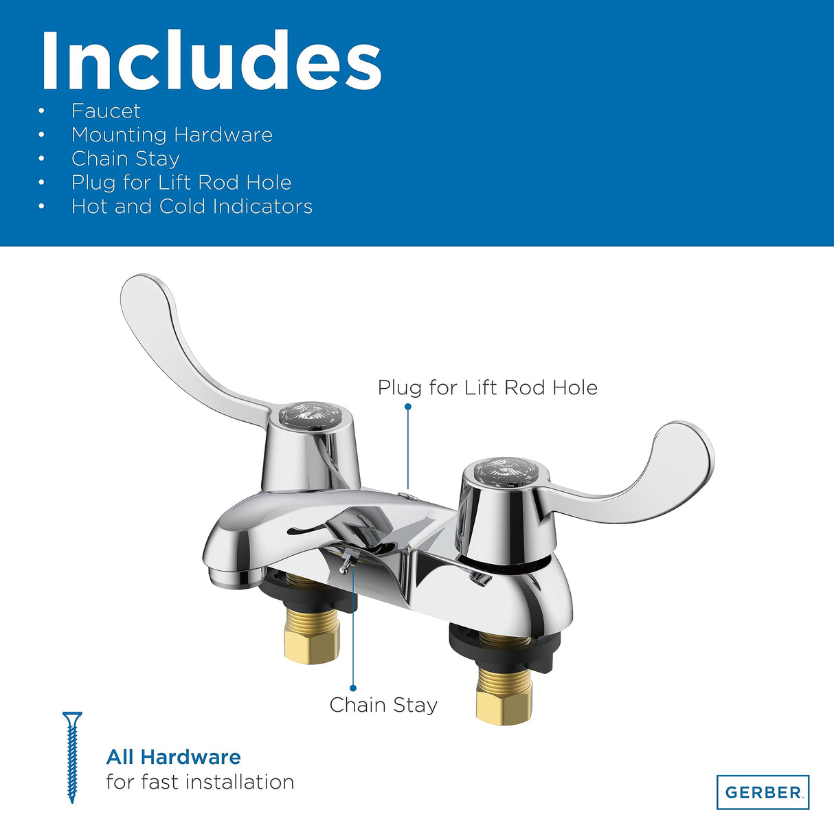 Gerber G004341166 Chrome Classics Two Metal Handle Centerset Lavatory Faucet W...