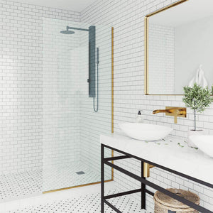 VIGO 34" W x 74" H Zenith Frameless Fixed Rectangle Shower Screen with Clear Tempered Glass, Door Handle and Stainless Steel Hardware in Matte Brushed Gold-VG6075MGCL3474