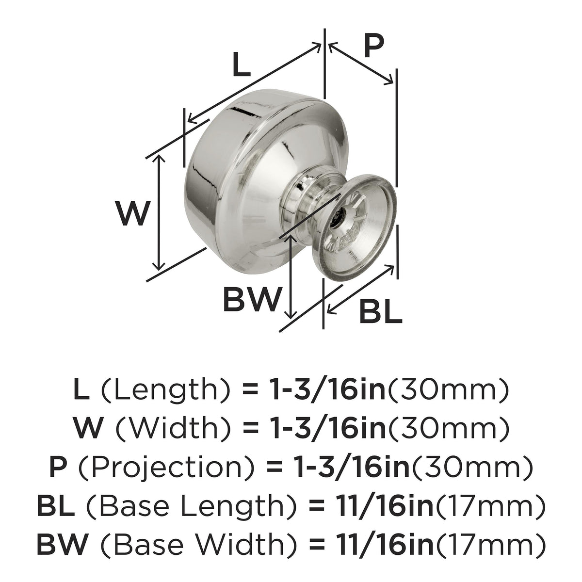 Amerock Cabinet Knob Polished Nickel 1-3/16 inch (30 mm) Diameter Kane 1 Pack Drawer Knob Cabinet Hardware