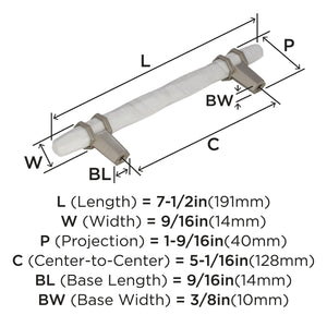 Amerock Cabinet Pull Marble White/Satin Nickel  5-1/16 inch (128 mm) Center to Center Carrione 1 Pack Drawer Pull Drawer Handle Cabinet Hardware