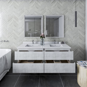 Fresca FVN31-3030RWH Fresca Formosa 60" Wall Hung Double Sink Modern Bathroom Vanity w/ Mirrors in Rustic White