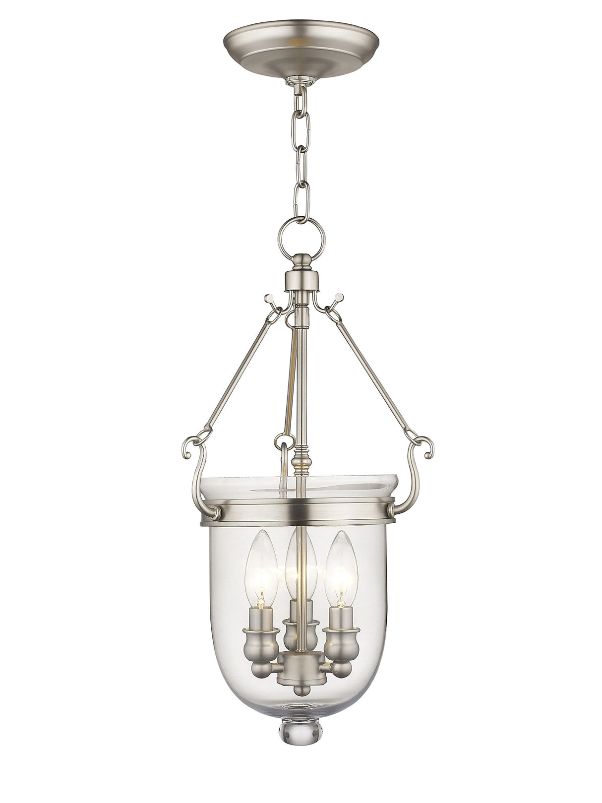 Livex Lighting 5063-91 Jefferson 3 Light Brushed Nickel Bell Jar Hanging Lantern with Clear Glass