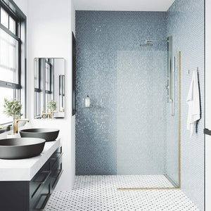 VIGO 34" W x 74" H Zenith Frameless Fixed Rectangle Shower Screen with Clear Tempered Glass, Door Handle and Stainless Steel Hardware in Matte Brushed Gold-VG6075MGCL3474