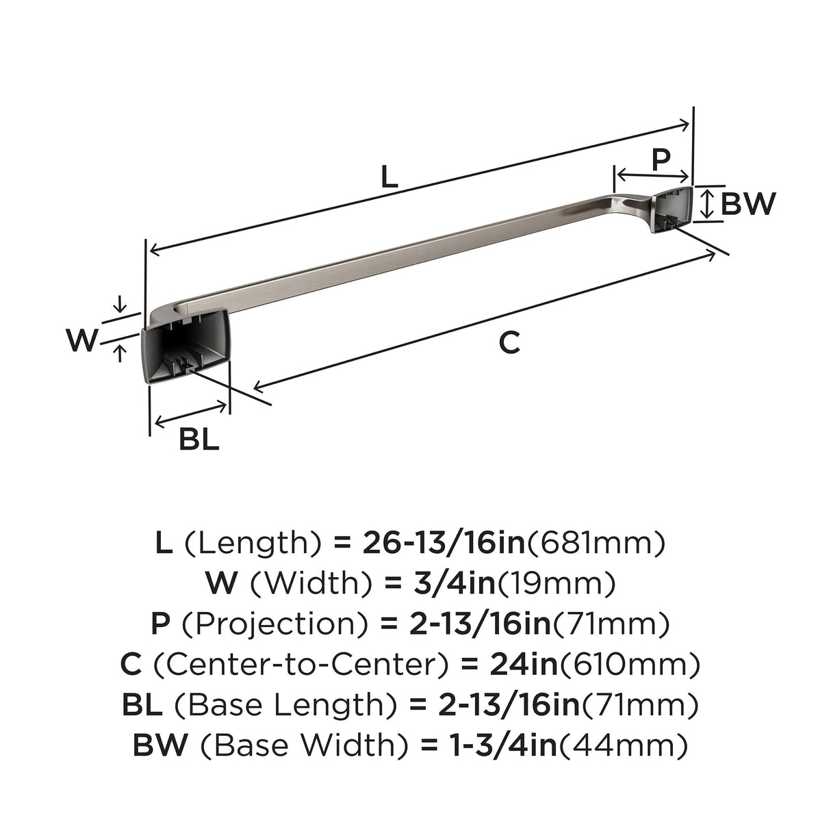 Amerock BH36014G10 Brushed Nickel Towel Bar 24 in (610 mm) Towel Rack Highland Ridge Bathroom Towel Holder Bathroom Hardware Bath Accessories