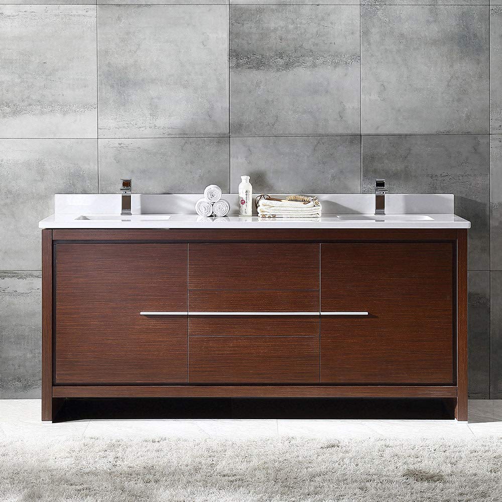 Fresca FCB8172GO-CWH-U Fresca Allier 72" Gray Oak Modern Double Sink Bathroom Cabinet w/ Top & Sinks