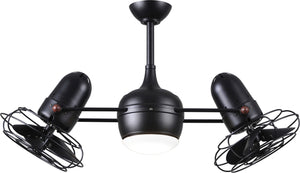 Matthews Fan DGLK-BK-MTL Dagny 360° double-headed rotational ceiling fan with light kit in Matte Black finish with metal blades.