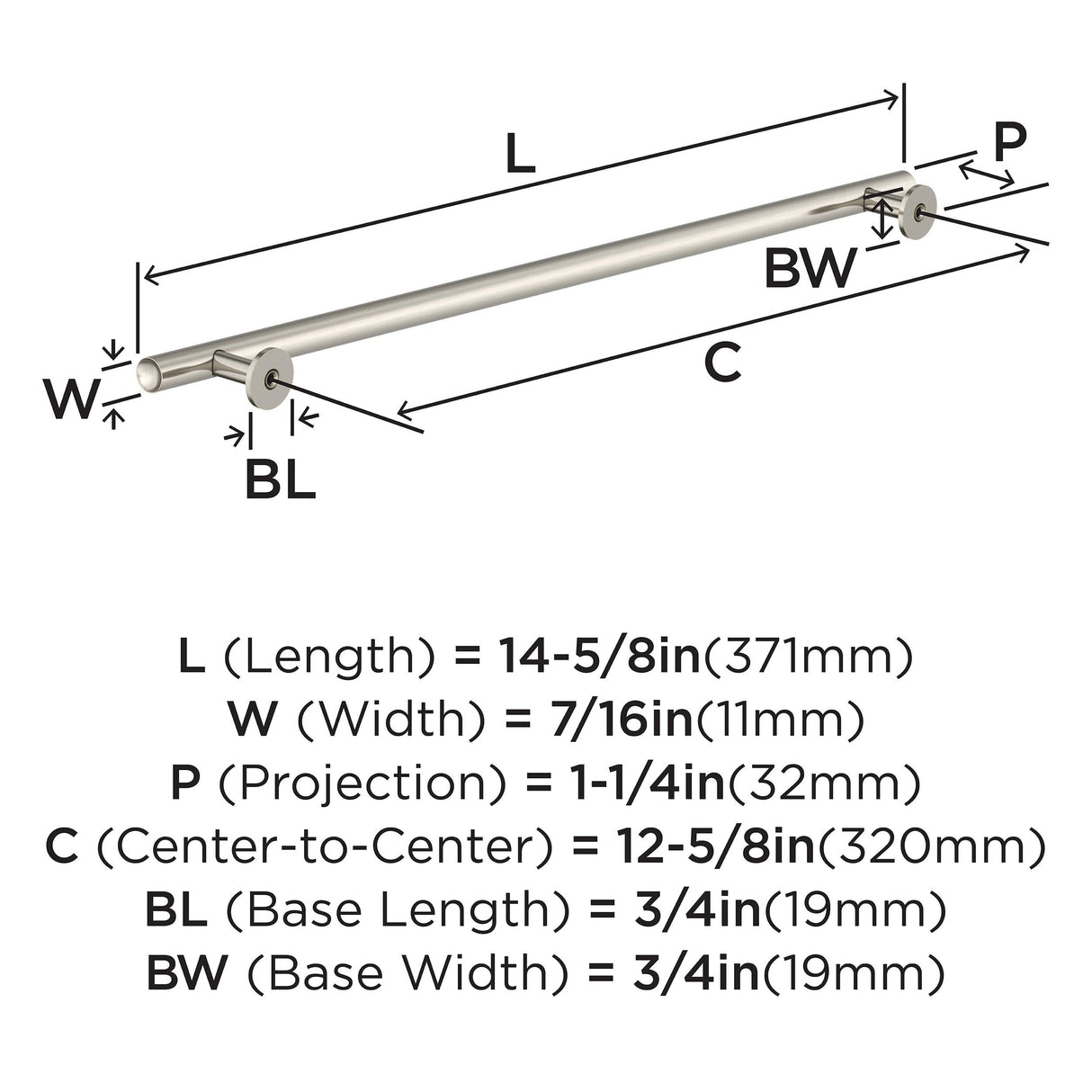 Amerock BP37391G10 Satin Nickel Cabinet Pull 12-5/8 in (320 mm) Center-to-Center Cabinet Handle Radius Drawer Pull Kitchen Cabinet Handle Furniture Hardware