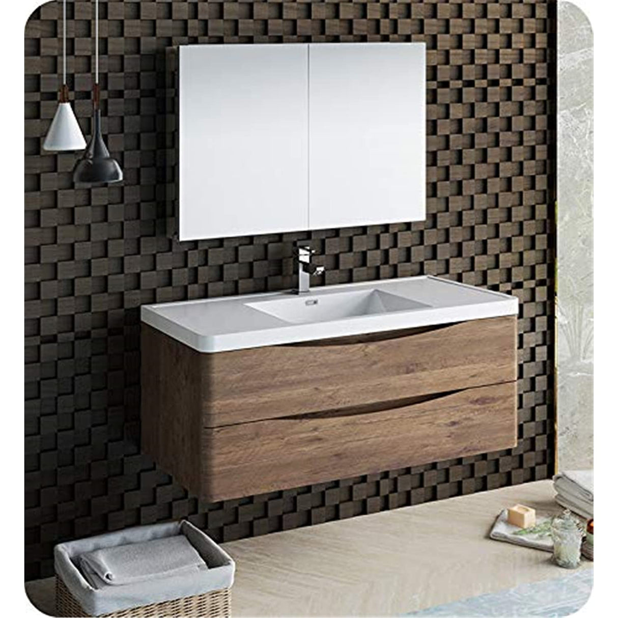 Fresca FVN9048RW Fresca Tuscany 48" Rosewood Wall Hung Modern Bathroom Vanity w/ Medicine Cabinet