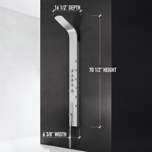 VIGO VG08005 Brielle 2.75" -6.38" W -70.5" H Shower Massage Panel 6 -Jet High Pressure Shower System with Thermostatic, Volume, Dual Function Control Type, Brass Hardware in Stainless Steel Finish