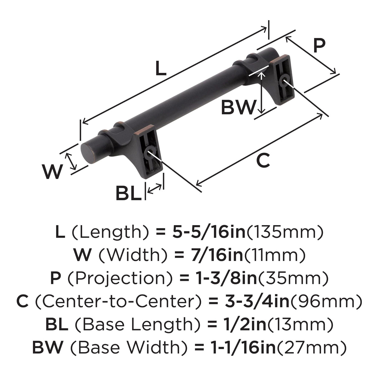 Amerock Cabinet Pull Oil Rubbed Bronze 3-3/4 inch (96 mm) Center to Center Davenport 1 Pack Drawer Pull Drawer Handle Cabinet Hardware