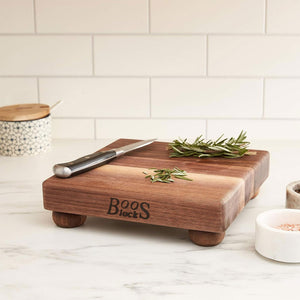 John Boos WAL-B9S Small Walnut Wood Cutting Board for Kitchen Prep 9 x Inches, 1.5 Inch Thick Edge Grain Square Charcuterie Block with Wooden Bun Feet 09X09X1.5 WAL-EDGE GR WAL BUN FT
