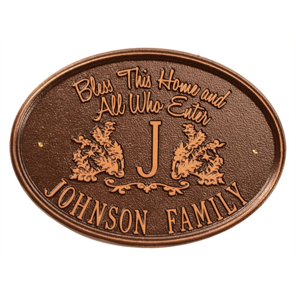 Whitehall 2824AC - Bless This Home Monogram Oval Plaque, Standard Lawn 1-line