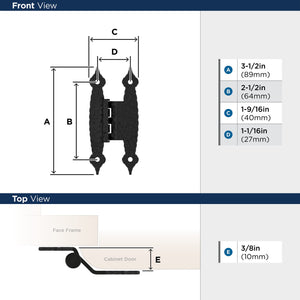 Amerock Cabinet Hinge 3/8 inch (10 mm) Offset Hinge Colonial Black 2 Pack Non Self-Closing Hinge H-Type Hinge Cabinet Door Hinge