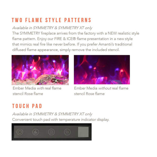 Amantii SYM-50 Symmetry Smart Electric  50" Indoor / Outdoor WiFi Enabled Built In Fireplace, Featuring a MultiFunction Remote Control , Multi Speed Flame Motor and a 10 piece Birch Log Set