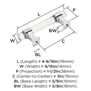 Amerock Cabinet Pull Clear/Polished Chrome 3 inch (76 mm) Center to Center Glacio 1 Pack Drawer Pull Drawer Handle Cabinet Hardware