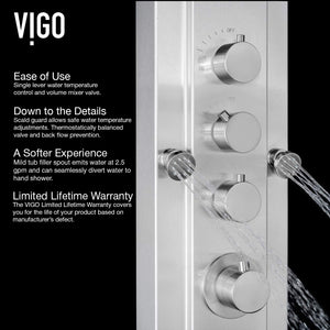 VIGO VG08008 Mateo 20.5" -7.13" W -59.5" H Shower Massage Panel 6 -Jet High Pressure Shower System with Thermostatic, Volume, Dual Function Control Type, Brass Hardware in Stainless Steel Finish