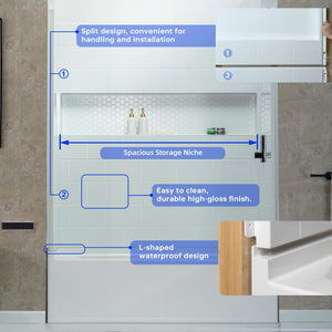 New England Home Goods 60” x 32” Four-Piece Direct-to-Stud Alcove Tub Surround with Left-Drain Hole Soaking Bathtub Combo in White