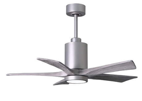 Matthews Fan PA5-BN-BW-42 Patricia-5 five-blade ceiling fan in Brushed Nickel finish with 42” solid barn wood tone blades and dimmable LED light kit 