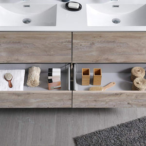 Fresca FVN9260RNW-D Fresca Catania 60" Rustic Natural Wood Wall Hung Double Sink Modern Bathroom Vanity w/ Medicine Cabinet