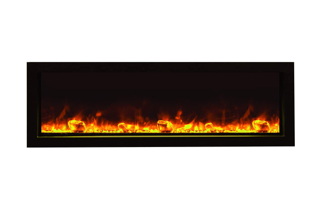 Amantii BI-50-SLIM-OD Panorama Slim Full View Smart Electric  - 50" Indoor /Outdoor WiFi Enabled Fireplace, featuring a MultiFunction Remote, Multi Speed Flame Motor, Glass Media & a Black Trim