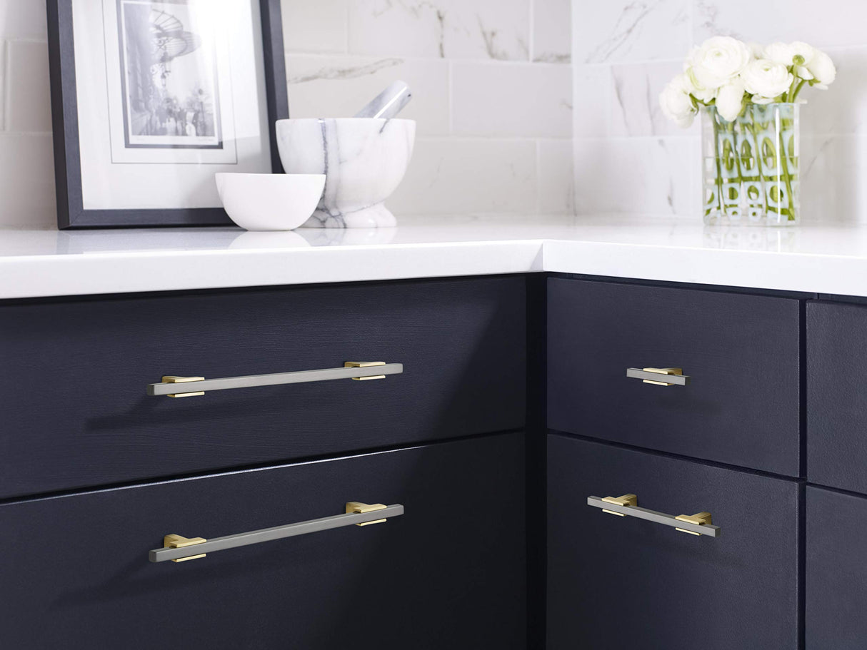 Amerock Cabinet Pull Brushed Gold/Black Chrome 7-9/16 inch (192 mm) Center to Center Urbanite 1 Pack Drawer Pull Drawer Handle Cabinet Hardware