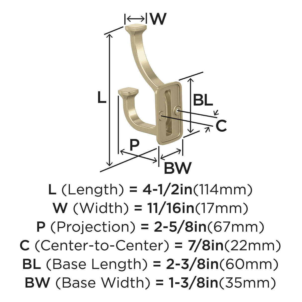Amerock H37007BBZ Alder Double Prong Decorative Wall Hook Golden Champagne Hook for Coats, Hats, Backpacks, Bags Hooks for Bathroom, Bedroom, Closet, Entryway, Laundry Room, Office