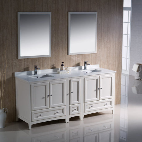 Fresca FVN20-301230AW Fresca Oxford 72" Antique White Traditional Double Sink Bathroom Vanity