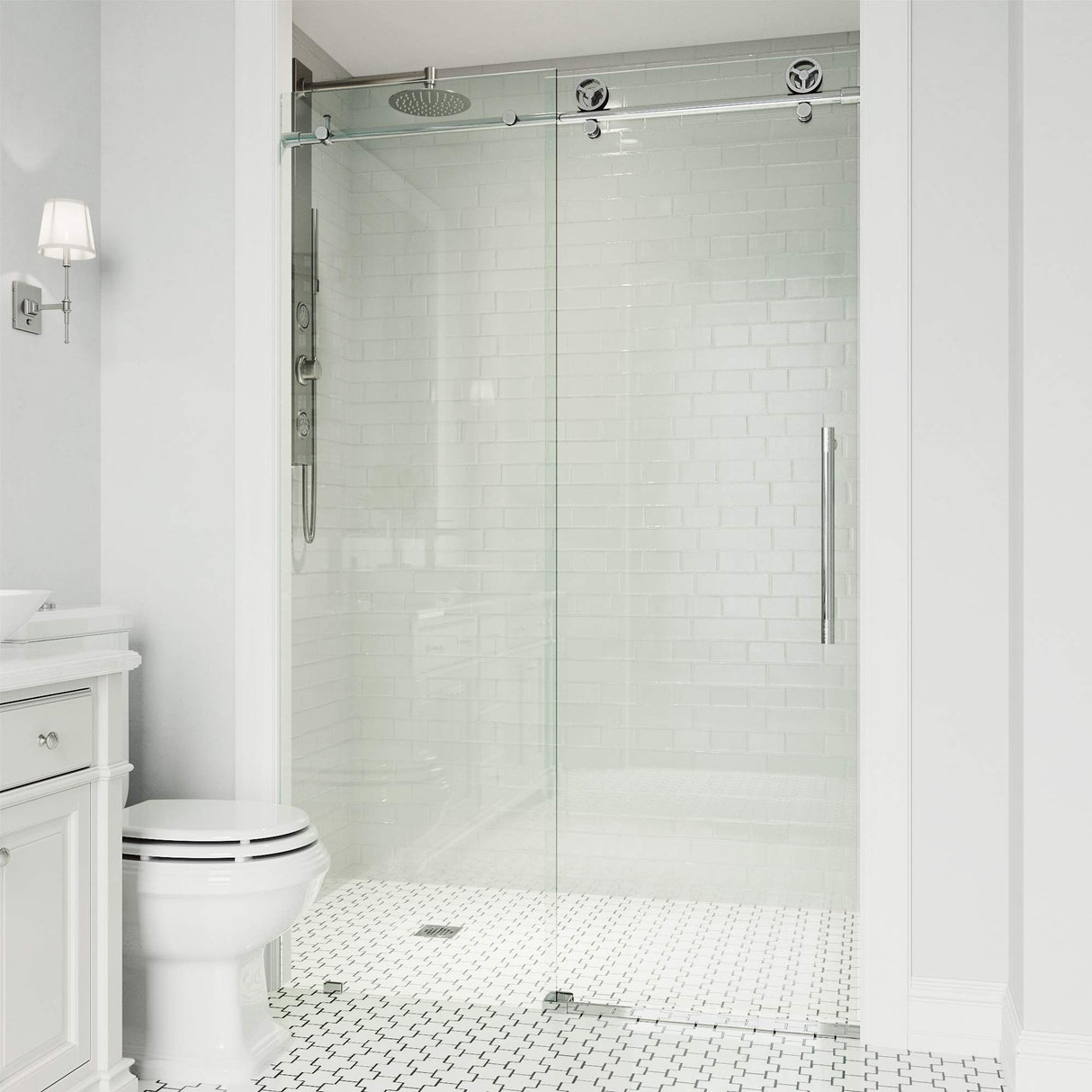 VIGO Adjustable 68-72 in. W x 76 in. H Elan Cass Frameless Glass Shower Door with Aerodynamic Shower Glass Door Chrome Shower Kit Complete and Door Glass Sliding Door - VG6044CHCL7276